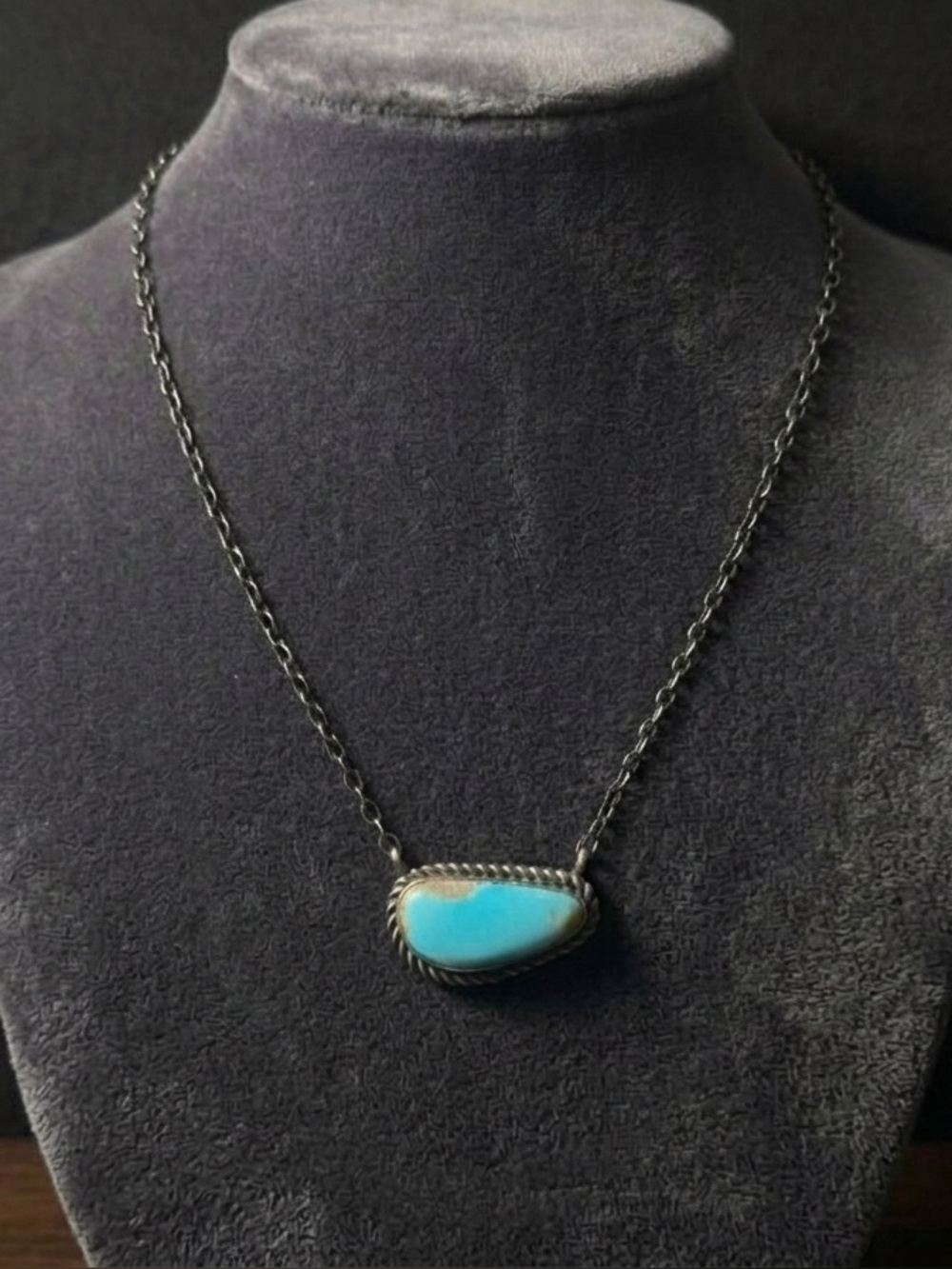 Handmade Sterling Silver Kingman Turquoise Nugget Necklace 19"